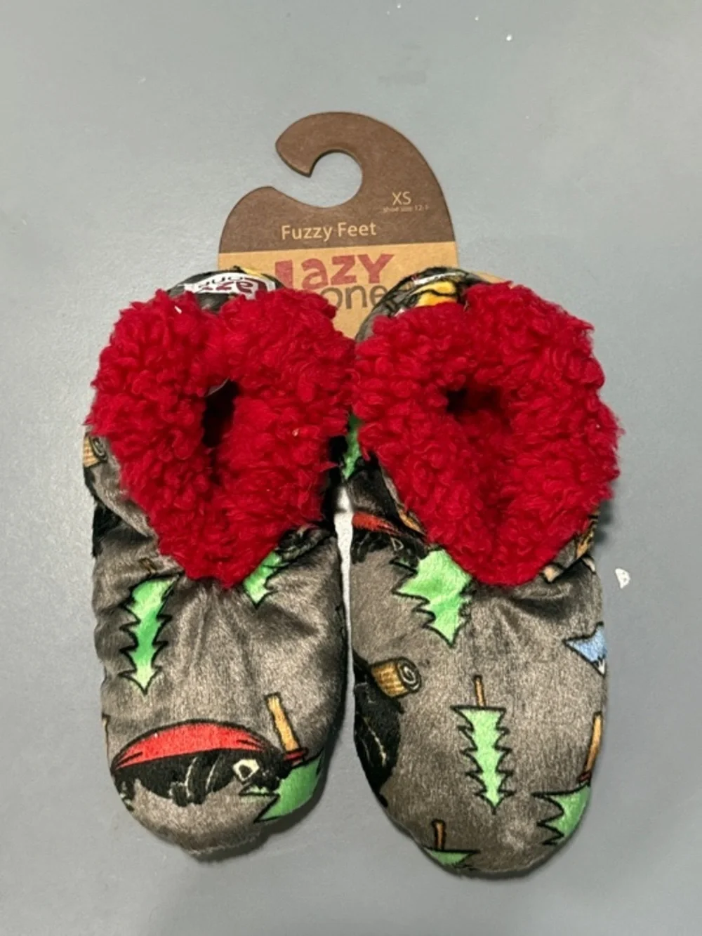Lazy One Kids Red-Trim Woodland Fuzzy Slippers